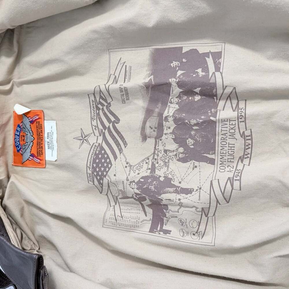 Rare large size 48R Vtg Cooper Type A-2 Flight Jacket Brown Leather WWII Commemo - Picture 5 of 15